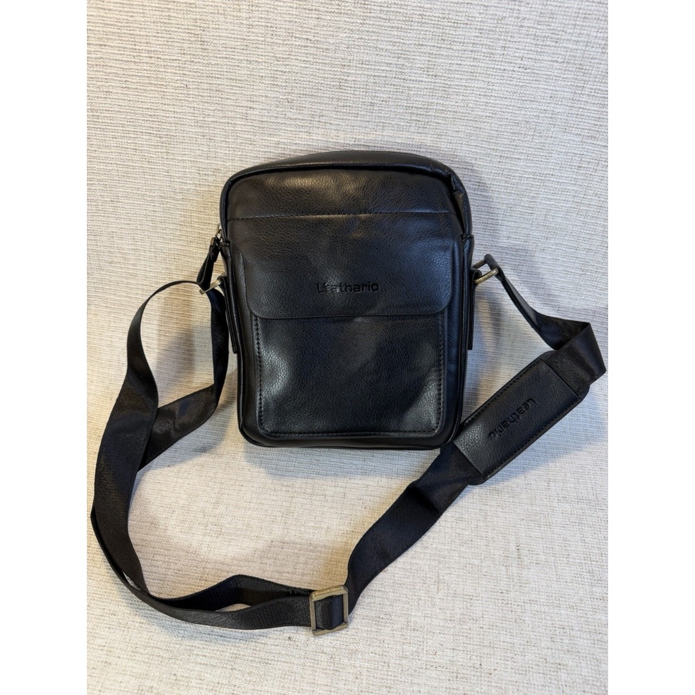 Leatherio Black Leather Crossbody Bag Small Messenger Shoulder‎ Bag